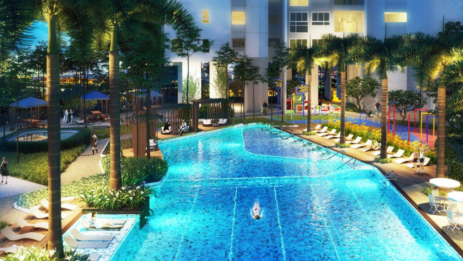 Hồ bơi tràn bờ tiêu chuẩn Olympic tại dự án Sarene Residence & Commercial Complex