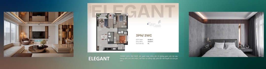 Mặt bằng layout thiết kế dòng căn hộ 3 phòng ngủ 2WC TT Genesis