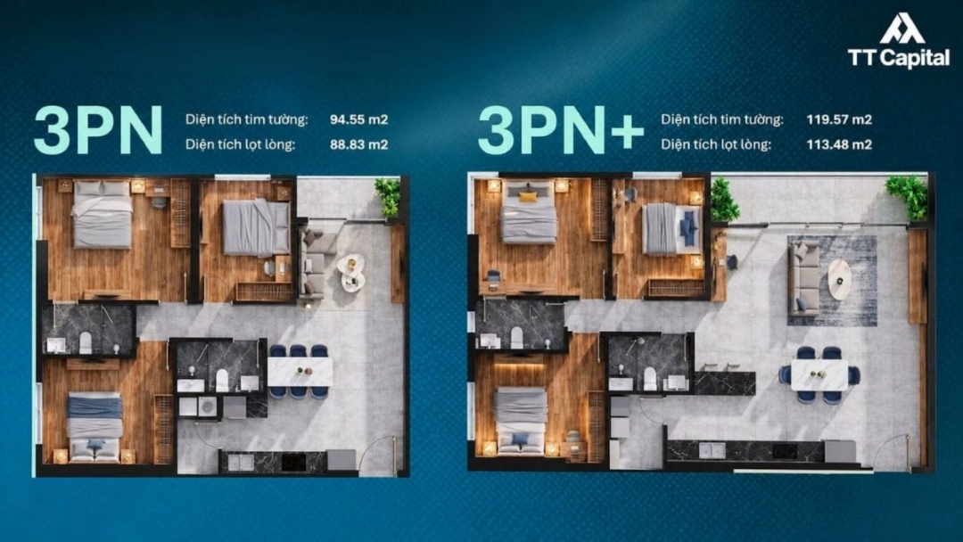 Mặt bằng thiết kế căn hộ 3 phòng ngủ TT Genesis