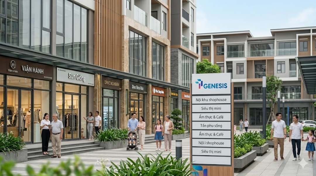 Tuyến phố shophouse mua sắm sầm uất nhộn nhịp tích hợp nhiều cửa hàng dịch vụ tại TT Genesis