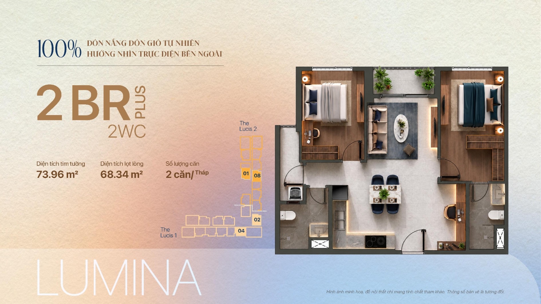 Mặt bằng căn hộ cao cấp 2 phòng ngủ 2BR Plus tháp The Lucis TT Genesis