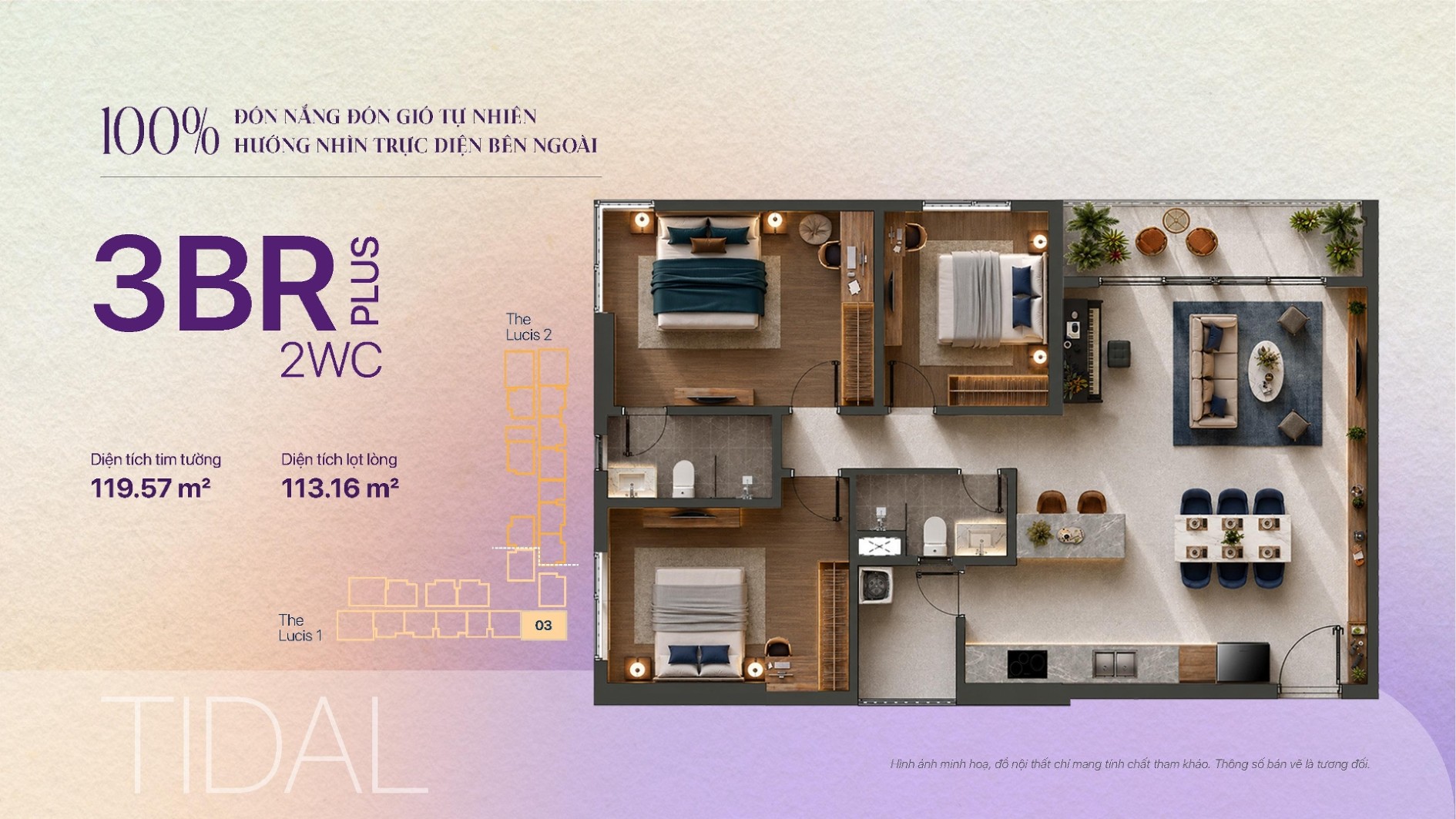 Mặt bằng bố trí căn hộ 3 phòng ngủ 3BR Plus tháp Lucis TT Genesis