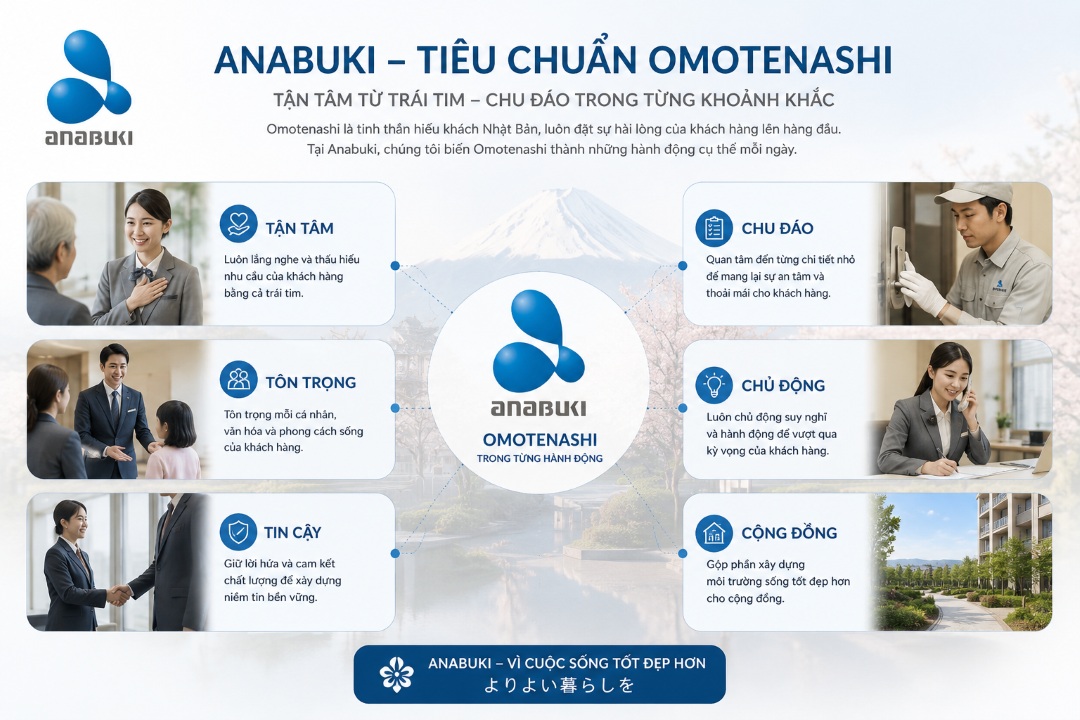 Đơn vị quản lý Anabuki áp dụng tiêu chuẩn Omotenashi