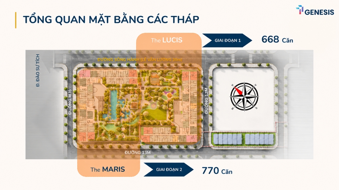 Mặt bằng phân bổ các tháp căn hộ dự án TT Genesis