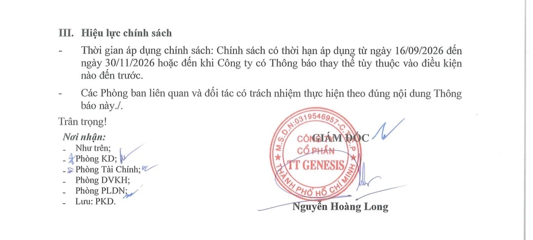 Hiệu lực thông báo chính sách bán hàng căn hộ Lucis dự án TT Genesis trang 5