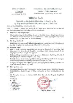 Chính Sách Ưu Đãi Khách Hàng Đăng Ký Tư Vấn Sản Phẩm Lucis TT Genesis