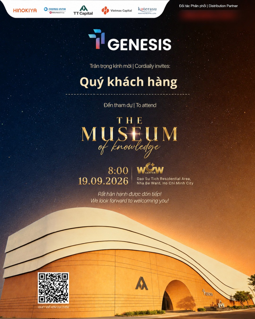 Thư mời sự kiện khai trương WOW Center TT Genesis The Museum of Knowledge