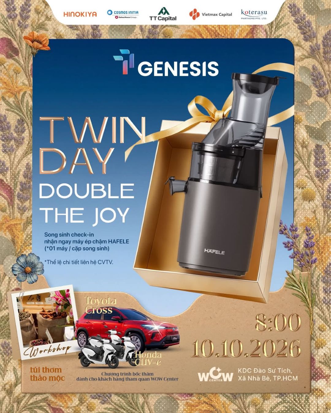 Sự kiện 10.10 Twin Day tại TT Genesis tặng máy ép chậm Hafele