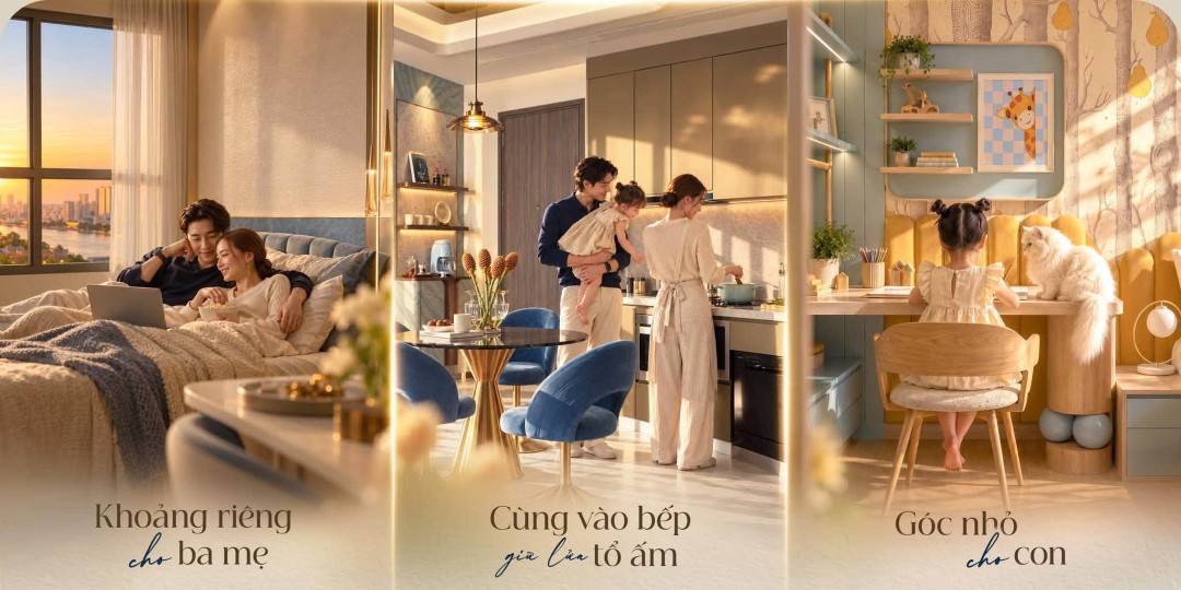 Không gian phòng khách và bếp căn hộ 2 phòng ngủ TT Genesis